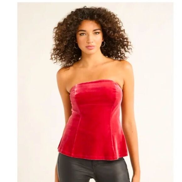 Sofia Jeans By Sofia Vergara Red Peplum Strapless Top, Size M, NWT - Picture 1 of 8